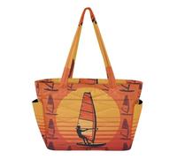 tplaotee Tote Pool Bag Everyday Shoulder Bag for Work Daily Commute with Compartment Windsurfing Sunset Retro Art