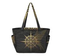 tplaotee Tote Pool Bag Gym Bag for Gym & Everyday Use with Cup Holder Gold Magic Sigil Occult Art