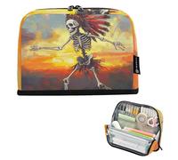 tplaotee Tribal Dancing Human Skeleton Pencil Holder Large Capacity Makeup Soft Stationery Organizer for Kids Cosmetics bolsita para lapices
