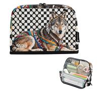 tplaotee Tribal Style Wolf White Black Checked pencil poucheses Large Capacity Pen Pencil Case Multi-Purpose Desk Organizer for Teen Girls Preppy School Supplies lapiceras para ninos