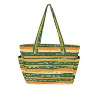 tplaotee Utility Tote Bag Beach Bags for Work with Reinforced Bottom Orange Green Stripe Pattern Doodle Art