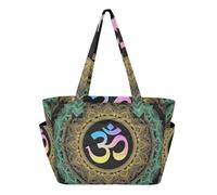 tplaotee Utility Tote Bag Zipper Beach Bag for Gym with 14 Inch Laptop Sleeve Boho Mandalas Pattern