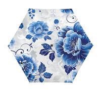 tplaotee UV50+ Chinese Style Jade Jewelry Blue Flower kids umbrella girls 8-10 in the beach Windproof for rain heavy duty auto open