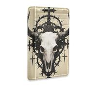 tplaotee Vintage Beef Bones Beige leather card wallets for women slim with money clip RFID Blocking wallet for cards for men&women