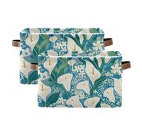 tplaotee Vintage Calla Lily Flowers White Blue Green storage baskets,folding and waterproof baskets for storage containers with sturdy handle stuff shelving shelving 2 pack for home towel