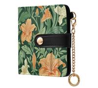 tplaotee Vintage Orange Lily Flower Green Leaves William Morris Style Ladies Classic Foldable Wallet Cute PU Leather Folding Wallet for Girls Women Ladies