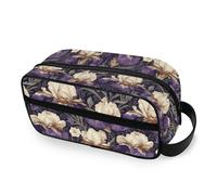 tplaotee Vintage Purple and White Iris Flowers Portable Cosmetic Bags with hanging hook Zipper Travel Bags For Women Travel-Size Accessories