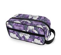 tplaotee Vintage Purple and White Iris Flowers Portable Makeup Bag with hanging hook Essentials Makeup Bag With Handle Travel-Size Accessories