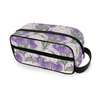 tplaotee Vintage Purple and White Iris Flowers Portable Toiletry Bags with hanging hook Essentials Travel Cosmetic Bag For Women with Compartments & Handle
