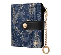 tplaotee Vintage Rosemary Leaves Pattern Navy Blue Women's Small Folding Wallet Portable Premium PU Leather Wallet for Girls Women Ladies