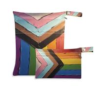 tplaotee Washable Dirty Clothes Bag 2 Pack Progress Pride Flag Rainbow Flag