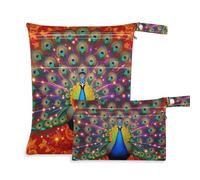 tplaotee Washable Suit Bag Waterproof 2 Pack Luxury Peacock Red Background