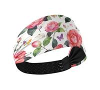 tplaotee Watercolor Peach Blossoms Moisture Wicking comfortable headbands for women Stretchy sweatbands for women for Running Running washing face washing face
