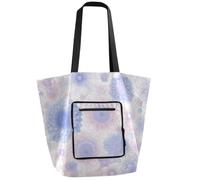 tplaotee Waterproof Foldable shoulder bag Reusable Grocery Bags with Pockets Tote Bag for shopping,Travel Daily,work Circular Mandala Flowers in Pastel Colors