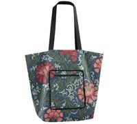 tplaotee Waterproof Foldable shoulder bag Reusable Grocery Bags with Pockets Tote Bag for Women For shopping, day trips, traveling William Morris Chrysanthemum Carnation Pattern