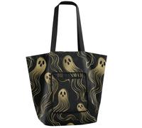 tplaotee Waterproof Foldable shoulder bag Reusable Grocery Bags with Pockets Tote Pool Bag For shopping, day trips, traveling Old Slow Style ghosts Gold Black