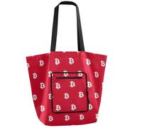 tplaotee Waterproof Foldable shoulder bag Reusable Grocery Bags with Pockets Utility Tote Bag for shopping,Travel Daily,work White Bitcoin Sign Red