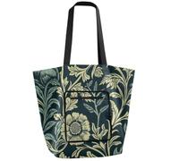 tplaotee Waterproof Foldable tote Reusable Grocery Bags with Pockets Utility Tote Bag For shopping, day trips, traveling William Morris Dog Teal