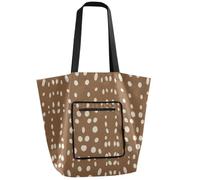 tplaotee Waterproof Folding Reusable Bags Reusable Grocery Bags with Pockets Tote Bag for shopping,Travel Daily,work Brown Fawn-spotted Pattern