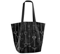tplaotee Waterproof Folding Reusable Bags Reusable Grocery Bags with Pockets Tote Pool Bag for Nurse Travel Work Gothic Darkness Hearts Chain