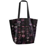tplaotee Waterproof Folding Reusable Bags Reusable Grocery Bags with Pockets Tote Pool Bag for shopping,Travel Daily,work Gothic Darkness Locks Hearts Chain