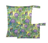 tplaotee Waterproof Wet Dry Bags 2 Pack Vintage Scottish Thistle Bees