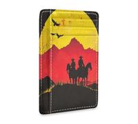 tplaotee Western Cowboy Sunset leather men's slim wallet With ID Window RFID Blocking card holder wallet for men&women