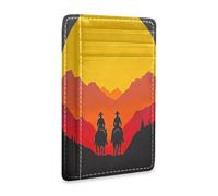 tplaotee Western Cowboy Sunset leather men's wallet slim with money clip RFID Blocking card holder for men&women