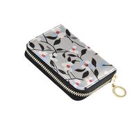 tplaotee White and Blue Flora Pattern Minimalist Style Gray leather cardholder wallet womens With 2 cash slot RFID Blocking credit card holder with zipper carteras para hombre