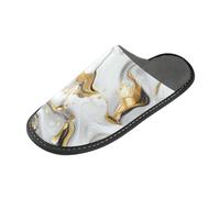 tplaotee White Gold Marble Texture Slippers For Women Soft Slippers For Women Indoor with Memory Foam For House, Bedroom