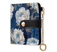 tplaotee White Peonies on A Dark Blue Background Ladies Premium Foldable Wallet Cute PU Leather Card Wallet for Men Women Travel