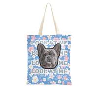 tplaotee White Pink Small Flowers Blue Background Customized Pet Avatars on Canvas Tote Bag Personalized Picture Womens Canvas Tote Bag Canvas Bags Bulk For Teachers blanks