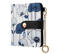 tplaotee White Poppy Flowers Japanese Style Ladies Lightweight Foldable Wallet Cute Compact PU Leather Wallet for Women