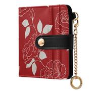 tplaotee White Rose Lines Red Retro Women's Minimalist Folding Wallet Cute Compact PU Leather Wallet for Women