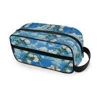 tplaotee White Roses White Clouds in The Sky Portable Toiletry Bags with hanging hook Lightweight Makeup Bag With Handle Vertical Free-Standing