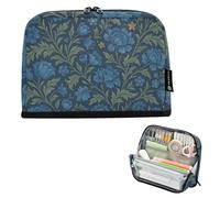 tplaotee William Morris Indigo Floral Pattern Pencil Bag Large Capacity Makeup Multifunctional Stationery Pencil Case for Nurse Office lapiceras para ninas