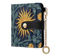 tplaotee William Morris Sun Flower Dark Blue Yellow Ladies Slim Foldable Wallet Convenient PU Leather Wallet for Men Women Travel