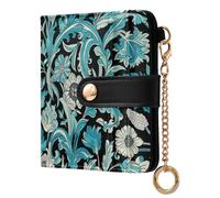 tplaotee William Morris Teal Flower Women's Folding Wallet For Women Fancy PU Leather Wallet With Card Slots for Women