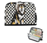 tplaotee Wolf White Black Checked Pencil Case Holder Large Capacity Pen Case Large Stationery Pen Bag for Boys High School Supplies bolsas de maquillaje para mujer