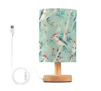 tplaotee Woodpecker Red Berry Blue Table Lamps for Bedroom Lights for Night Vision for Porch Lamp for Study Desk Burlap lámpara de mesa para sala