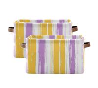 tplaotee Yellow and Light Purple Stripe Pattern storage baskets,collapsable and waterproof decorative baskets with sturdy handle bags rope rope set of 2 for store baby