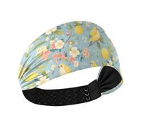 tplaotee Yellow - Green Birds Flowers Moisture Wicking workout headbands for women Stretchy hair bands for Athletic Sports Running Football make up