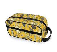 tplaotee Yellow Halloween Evil Cactus Portable Cosmetics Bag with hanging hook Waterproof Capacity Travel Cosmetic Bag with Compartments & Handle