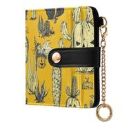 tplaotee Yellow Halloween Evil Cactus Women's Folding Wallet Fancy Everyday PU Leather Wallet for Men Women Travel
