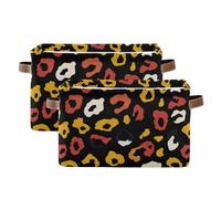 tplaotee Yellow Red Leopard Pattern storage baskets,foldable and waterproof clothes storage basket with sturdy handle cubbies little little 2 pack for house gadget