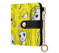 tplaotee Yellow Simple Mermaid Face Women's Minimalist Folding Wallet Portable Premium PU Leather Wallet for Woman Girl