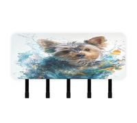 tplaotee York Shire Dog Cute Water 3D Wall Key Holder with Mail Organizer & 5 Self-Adhesive Hanging Wall Hanger for Home Improvement Entryway Hallway