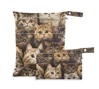 tplaotee Zippered Bag For Gym 2 Pack Multi Cute Scottish Fold Cats Brown