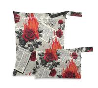 tplaotee Zippered Bag For Gym 2 Pack Newspaper Burning Red Roses Retro