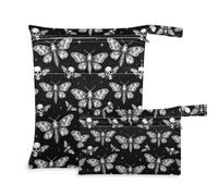 tplaotee Zippered Waterproof Wet Bag 2 Pack Death Head Gothic Black Stars